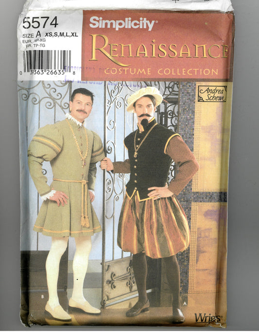 Simplicity 5574 Mens Renaissance Costumes Pattern Sewing Pattern - UNCUT - Size XS S M L XL