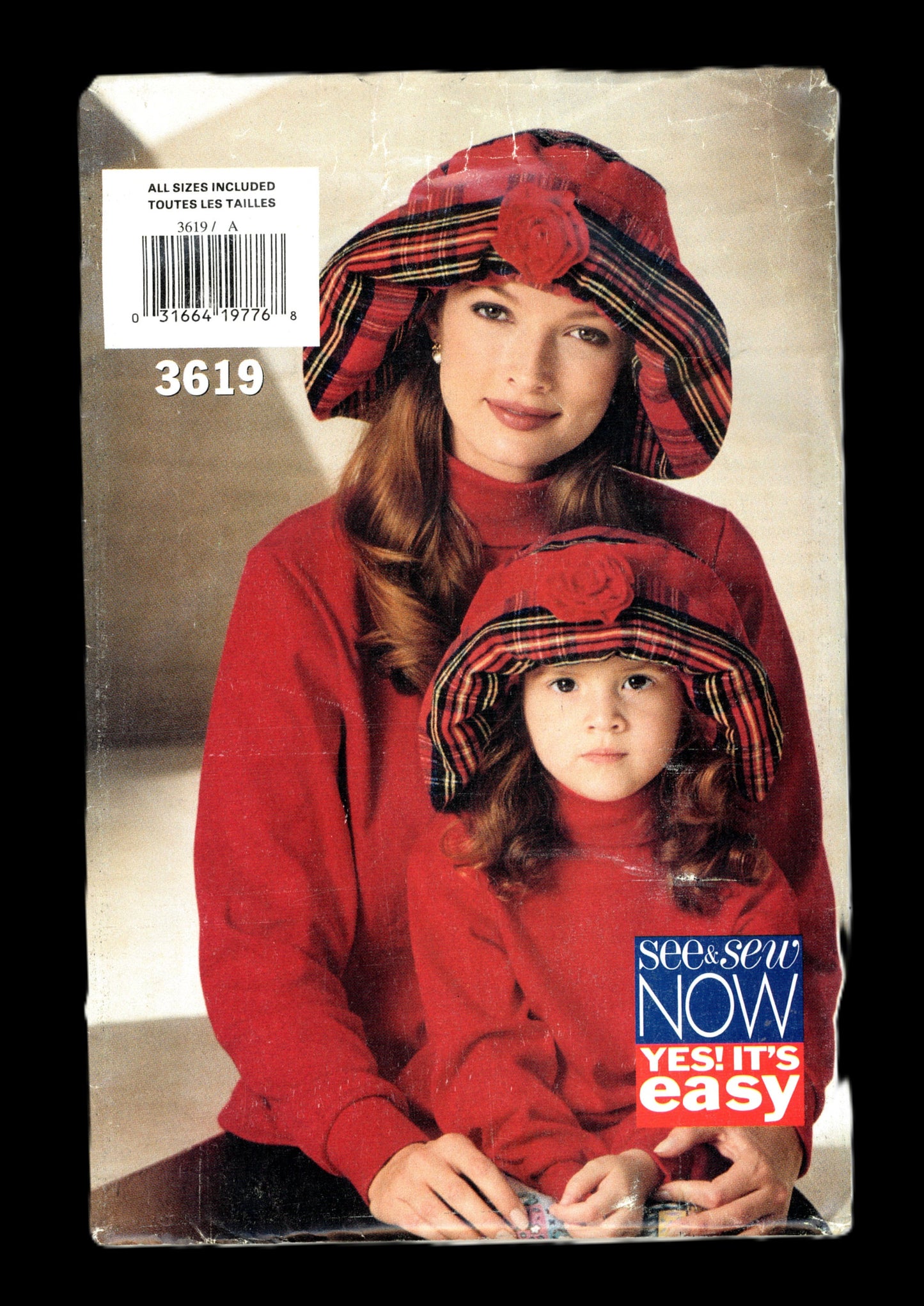 See and Sew 3619 Mother and Daughter -Children / Misses Hat Sewing Pattern UNCUT Childs Size S M L Misses Size S M L