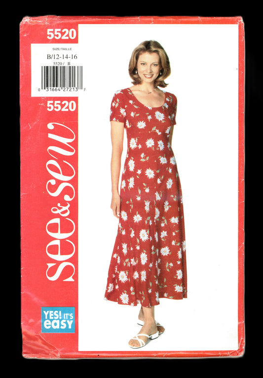 See and Sew 5520 Misses Dress Sewing Pattern - UNCUT - Size 12 14 16