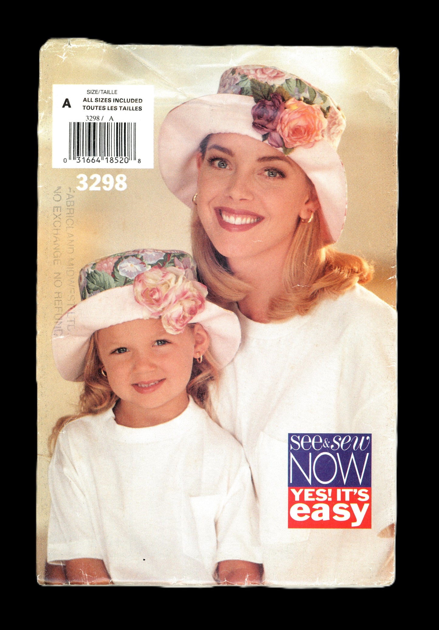 See and Sew 3298 Mother and Daughter -Children / Misses Hat Sewing Pattern UNCUT Childs Size S M L Misses Size S M L