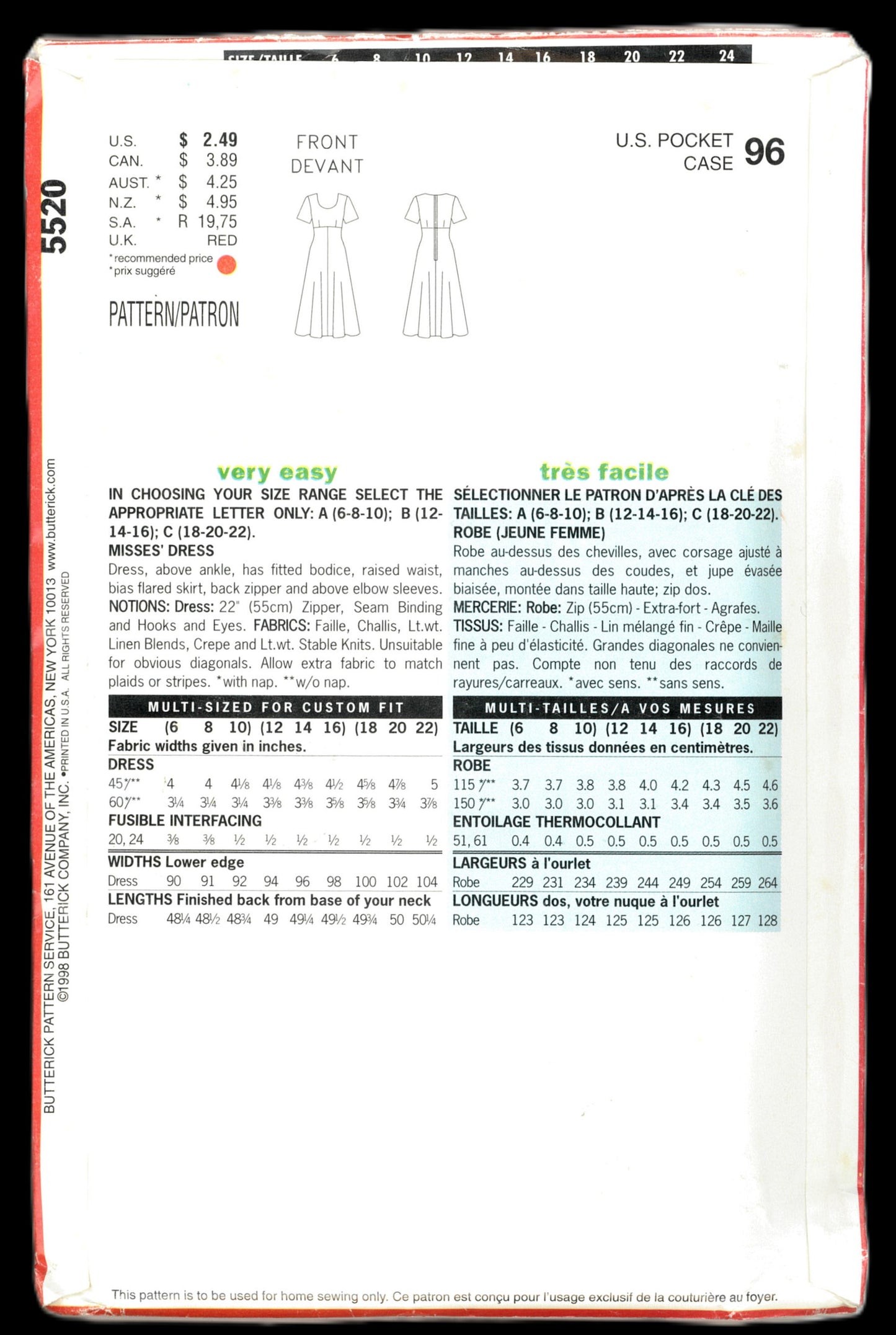 See and Sew 5520 Misses Dress Sewing Pattern - UNCUT - Size 12 14 16