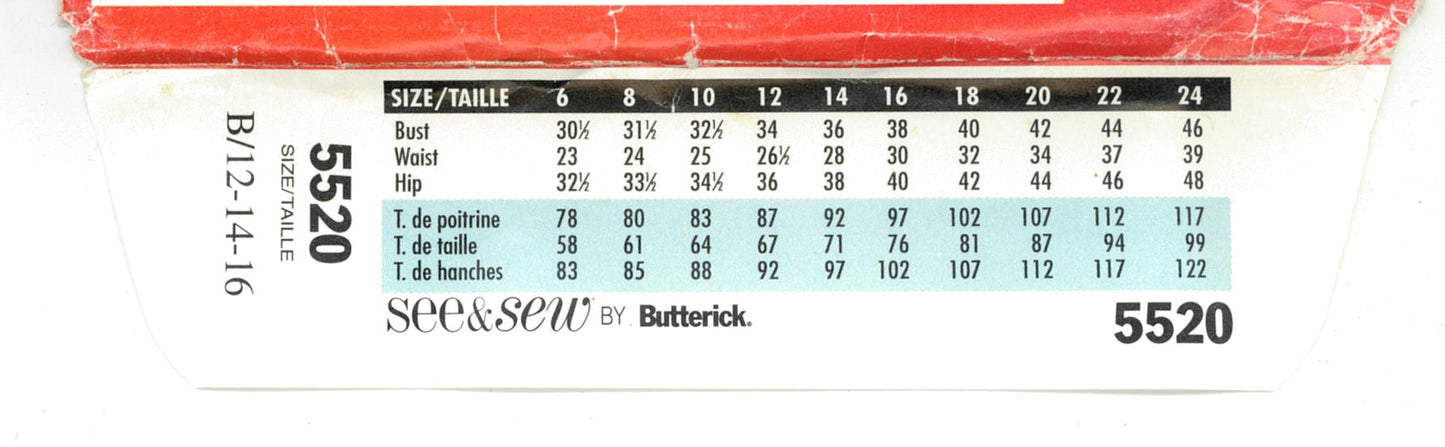 See and Sew 5520 Misses Dress Sewing Pattern - UNCUT - Size 12 14 16