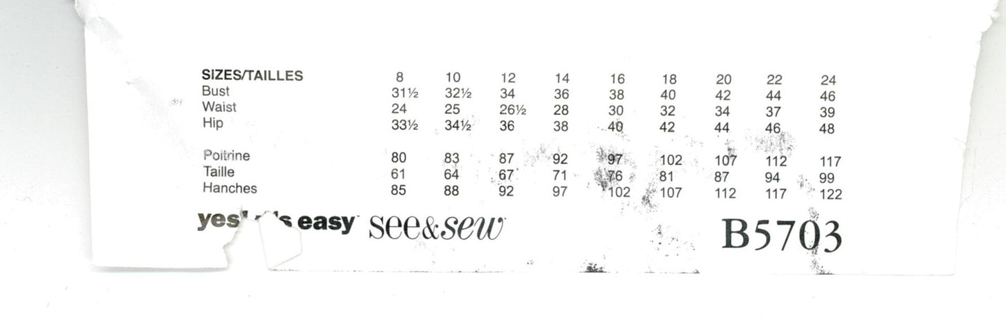 See and Sew 5703 Misses Jacket Sewing Pattern - UNCUT -  Size 8 10 12 14 16 18 20 22 24