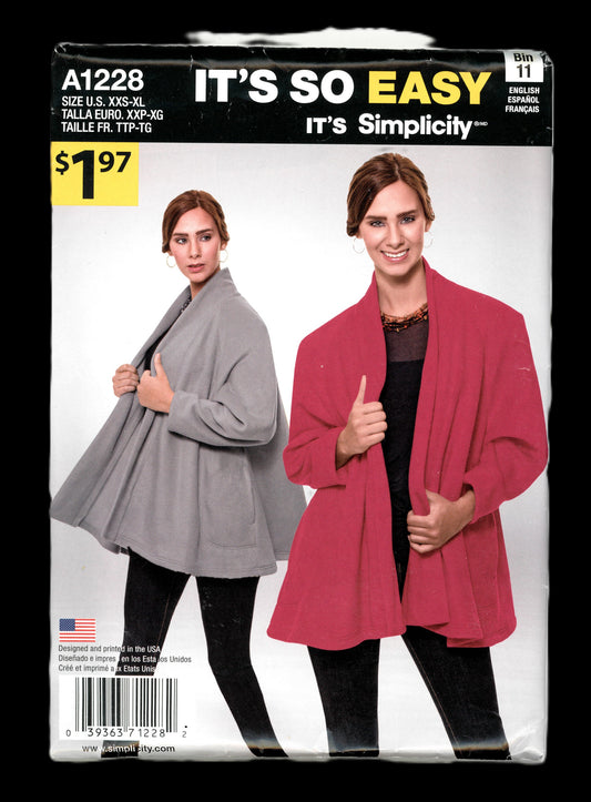 Simplicity 1228 Misses Fleece Jacket Sewing Pattern - UNCUT - Size XxS - XL