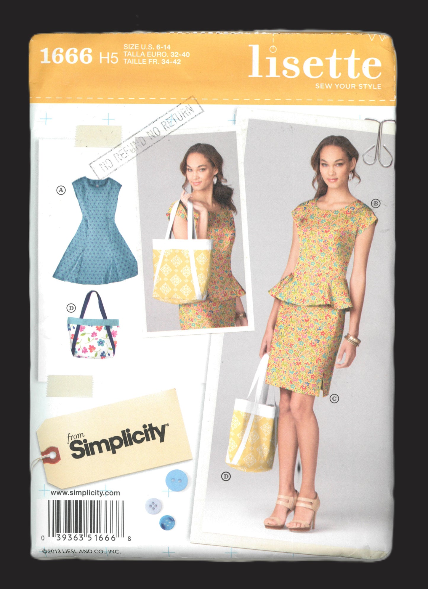 Simplicity 1666 Lisette Misses / Miss Petite Dress or Top, Skirt and Bag Sewing Pattern UNCUT - Size 6 - 14