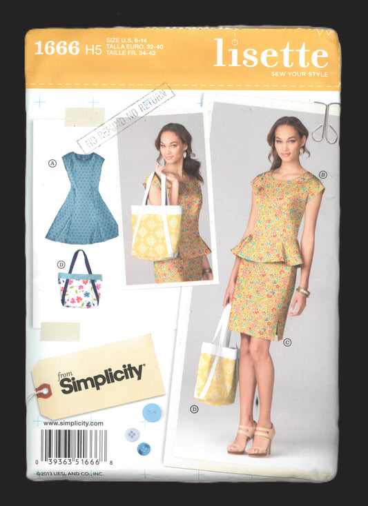 Simplicity 1666 Lisette Misses / Miss Petite Dress or Top, Skirt and Bag Sewing Pattern UNCUT - Size 6 - 14
