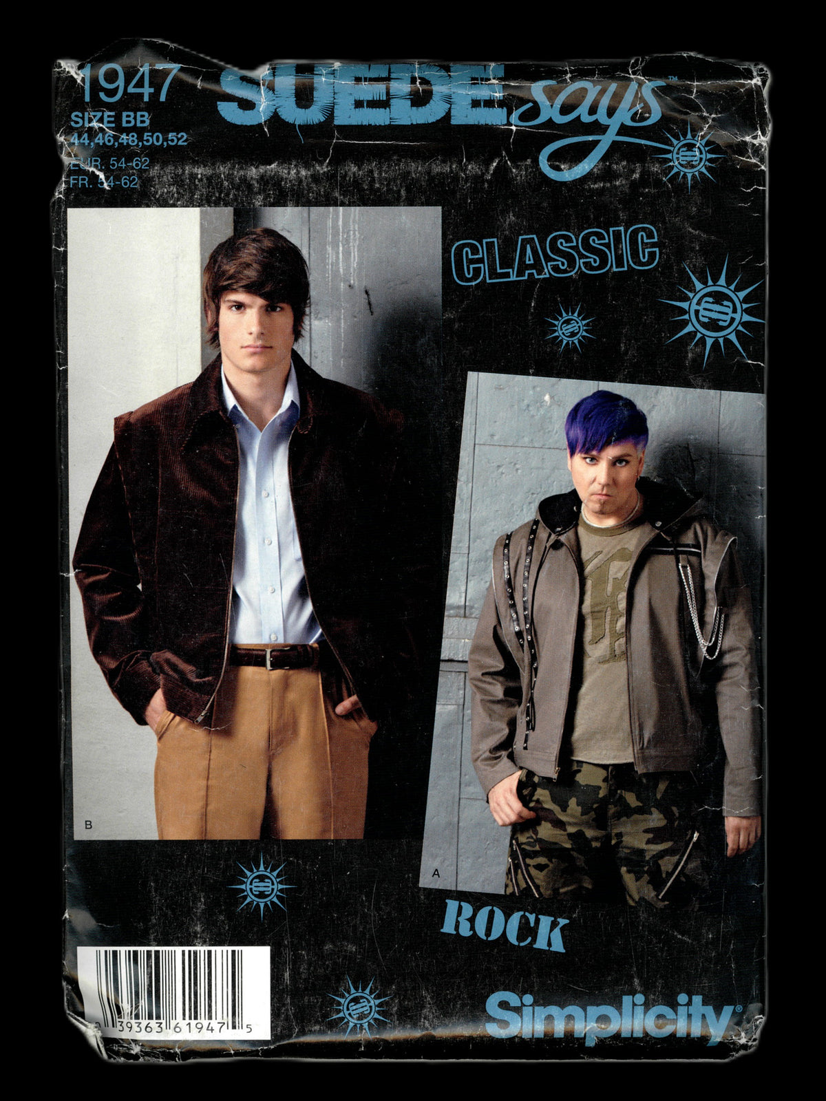 Simplicity 1947 Mens Jacket with Collar Variations and Detachable Hood Sewing Pattern UNCUT Size 44 46 48 50 52