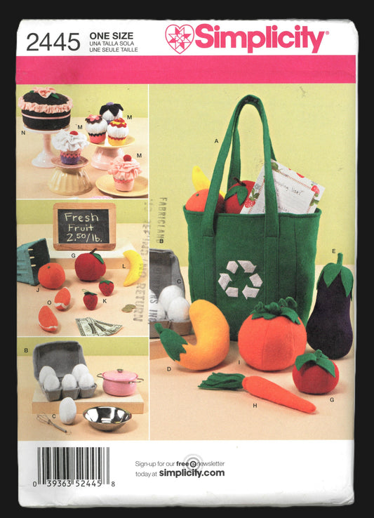 Simplicity 2445 Felt Food, Egg Carton and Bag Sewing Pattern UNCUT