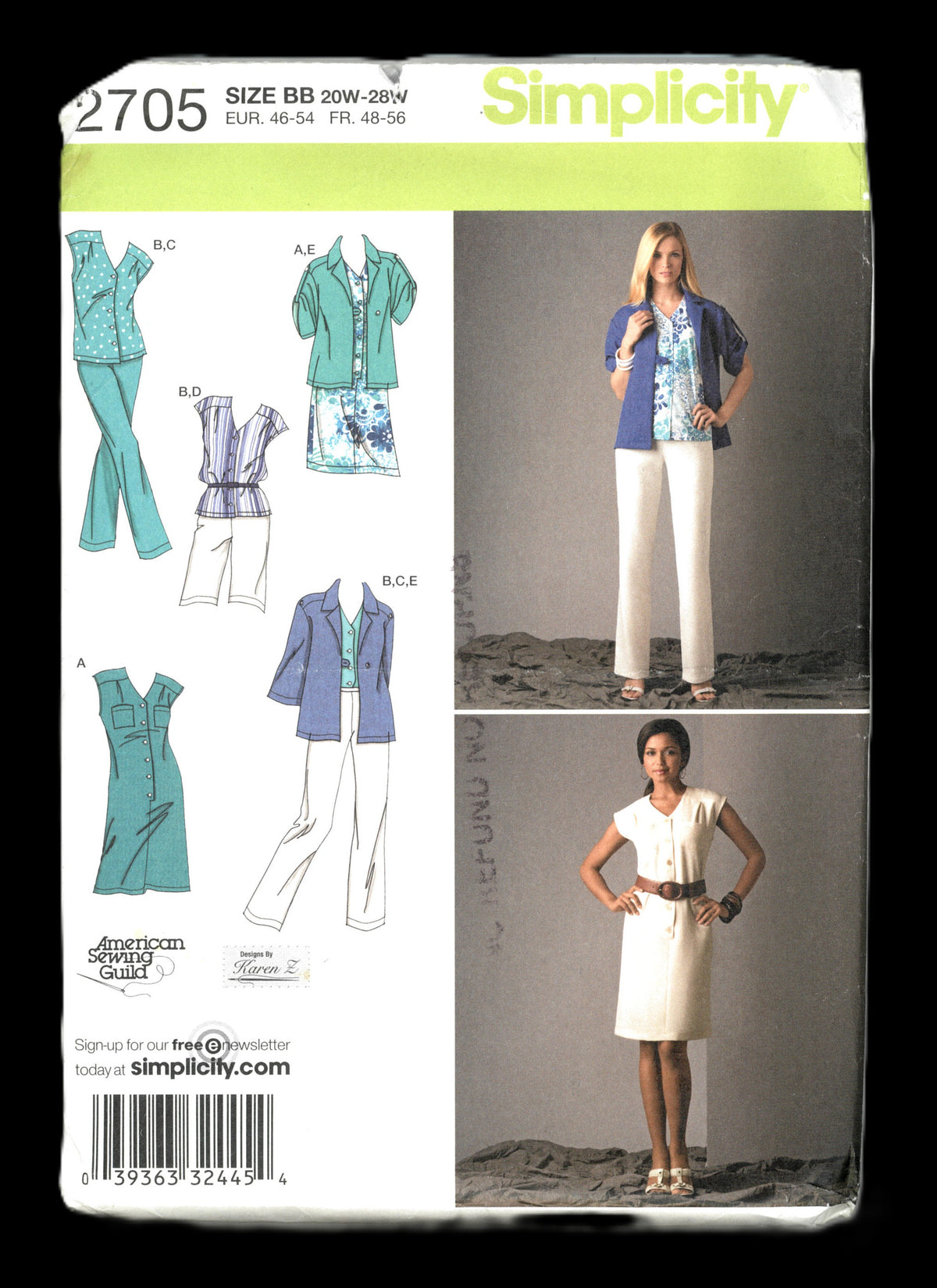 Simplicity 2705 Womens Dress or Top Pants or Shorts and Jacket Sewing Pattern UNCUT - Size 20W - 28W
