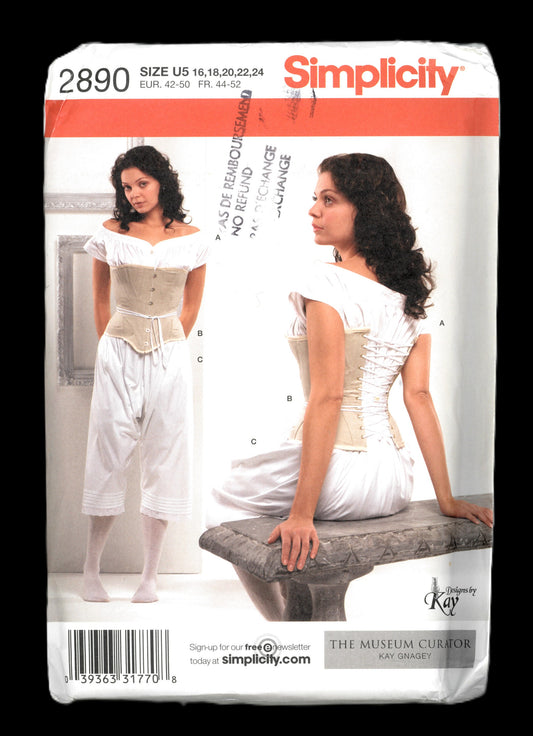 Simplicity 2890 Kay Ghagey Misses Drawers, Chemise and Corset Sewing Pattern  The Museum Collection UNCUT Size 16 18 20 22 24