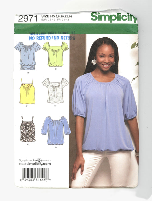 Simplicity 2971 Misses Knit Tops with Front and Length Variations Sewing Pattern UNCUT Size 6 8 10 12 14