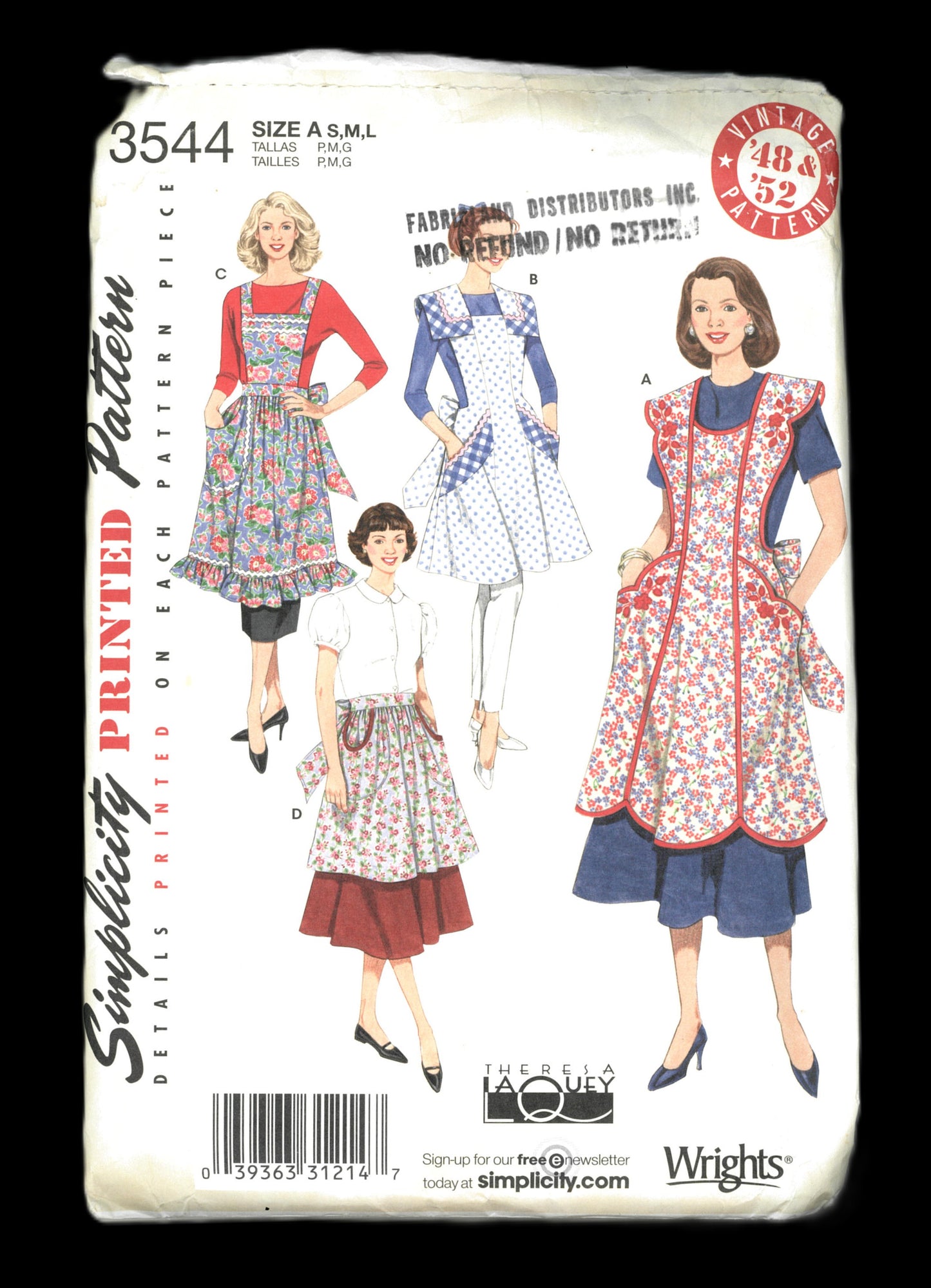 Simplicity 3544 Misses Retro 40s and 50s Aprons Sewing Pattern - UNCUT Sizes S M L