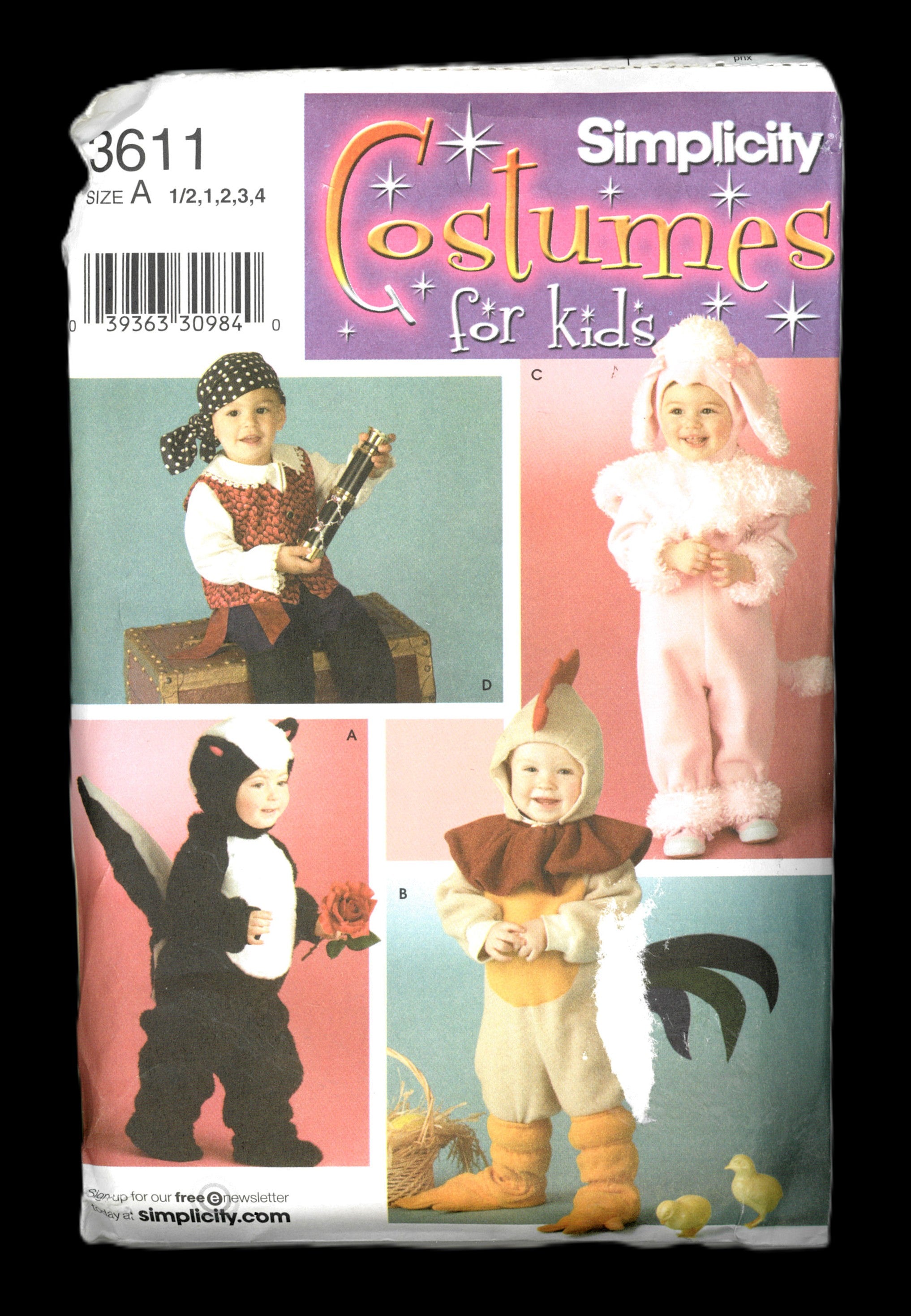 Simplicity 3611 Toddlers Pirate, Bunny, Skunk and Chicken Costumes Sew ...