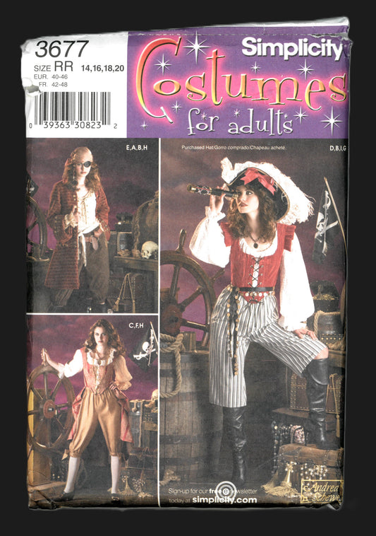 Simplicity 3677 Misses Pirate Costumes Sewing Pattern UNCUT  - Size 14 16 18 20