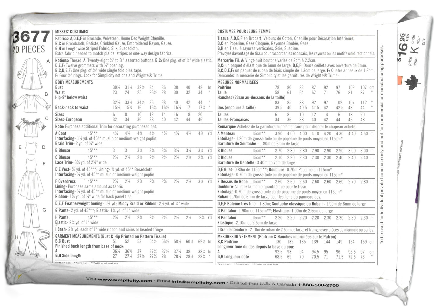 Simplicity 3677 Misses Pirate Costumes Sewing Pattern UNCUT  - Size 14 16 18 20