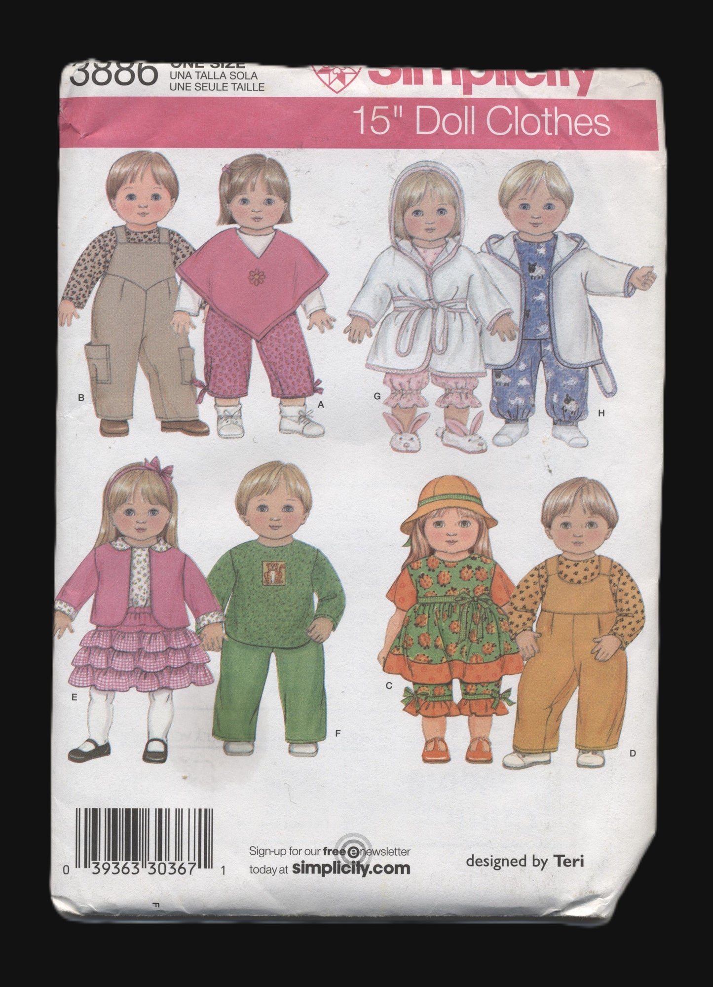 Simplicity 3886 15" Doll Sewing Pattern UNCUT