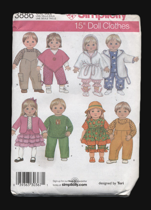 Simplicity 3886 15" Doll Sewing Pattern UNCUT