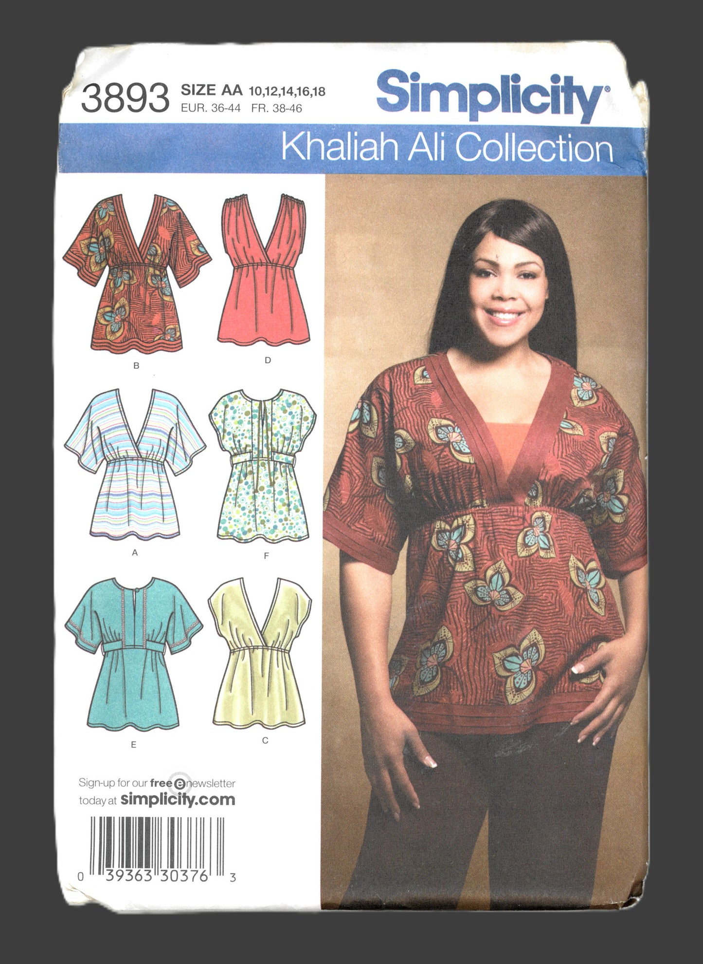 Simplicity 3893 Khaliah Ali Misses Knit or Woven Tops Sewing Pattern UNCUT  Size 10 12 14 16 18