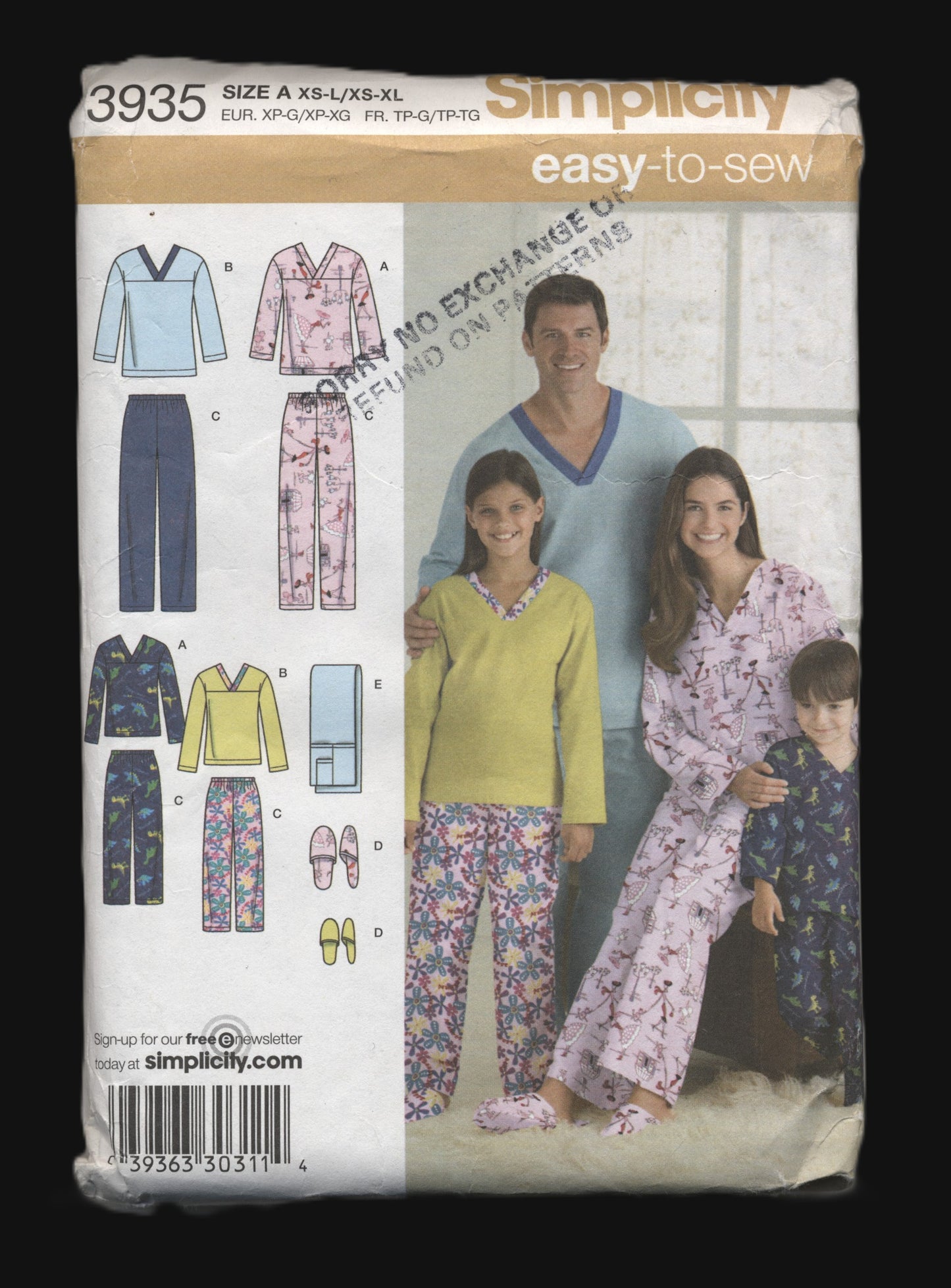 Simplicity 3935 Unisex Childs Teens and Adults Pants Top Slippers and Remote Control Holder  Sizes Sewing Pattern UNCUT Childs Size XS S M L Adults XS S M L XL