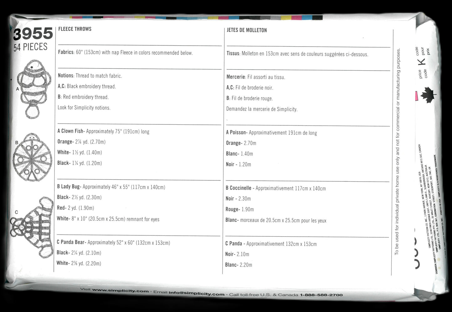 Simplicity 3955  Fleece Throws Sewing Pattern UNCUT