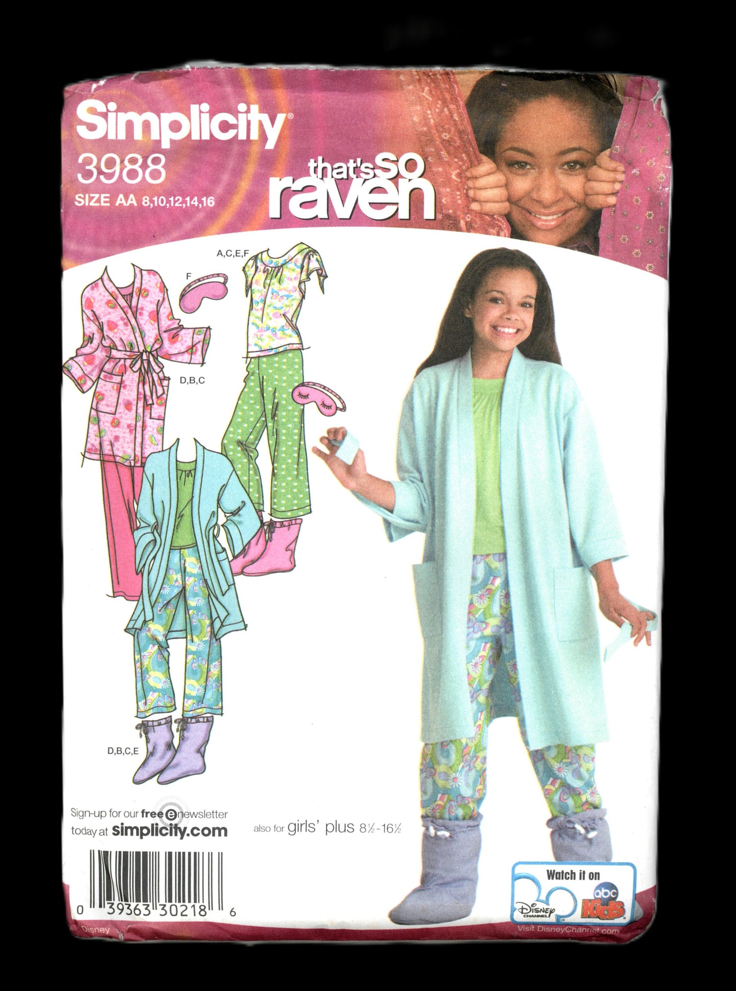 Simplicity 3988  that so RAVEN Girls Pants Robe Booties, Eyemask and Knit Top Sewing Pattern - UNCUT Size 8 - 16
