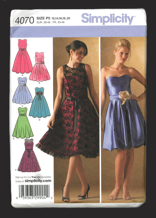 Simplicity 4070 Misses / Miss Petite Dresses with Bodice and Skirt Variations Sewing Pattern UNCUT Size 12 14 16 18 20
