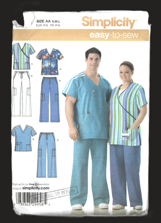 Simplicity 4101 Womens and Mens Scrub Top and Pants Sewing Pattern - UNCUT - Size S M L