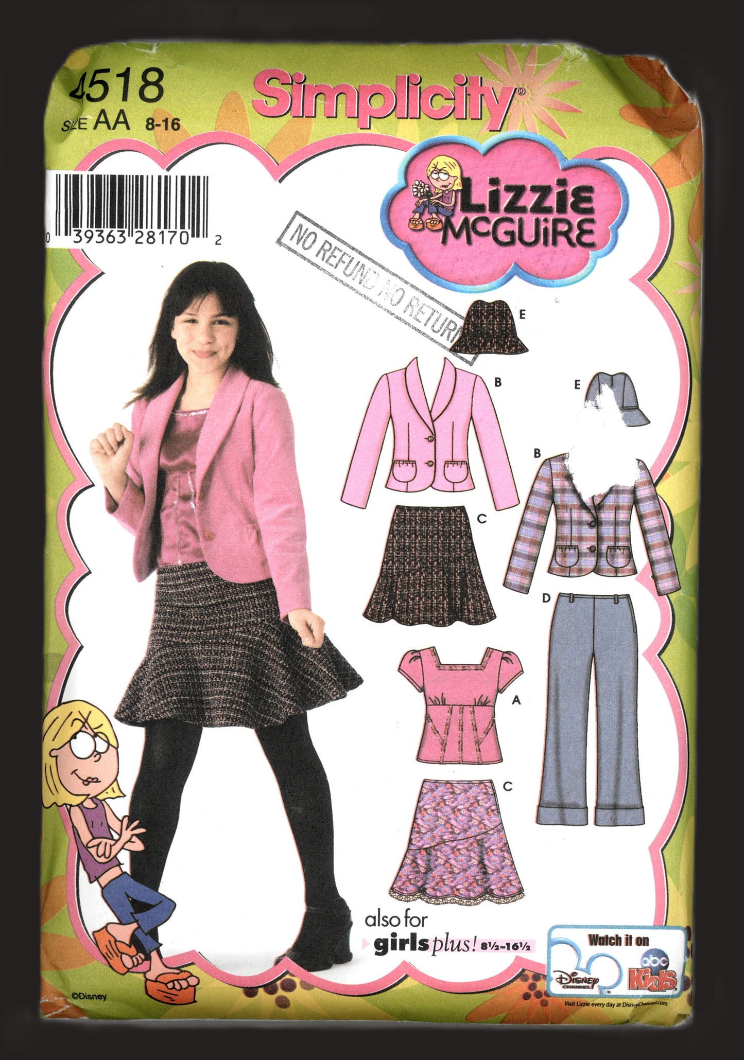 Simplicity 4518 Lizzie McGuire Girls Skirt Cropped Pants Top Jacket and Hat Sewing Pattern - UNCUT Size 8 - 16