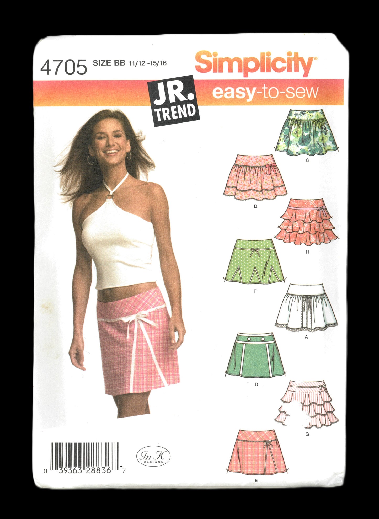 Simplicity 4705 Juniors Mini Skirts with Trim Variations Sewing Pattern  UNCUT Size 11/12 - 15/16