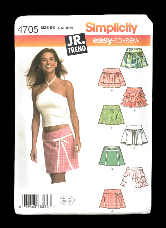 Simplicity 4705 Juniors Mini Skirts with Trim Variations Sewing Pattern  UNCUT Size 11/12 - 15/16