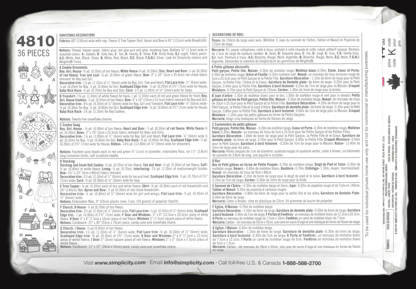 Simplicity 4810 Chistmas Decorations Sewing Pattern - UNCUT