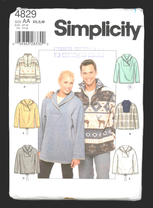 Simplicity 4829 Misses Men's and Teens Knit Top Sewing Pattern - UNCUT Size Xs S M