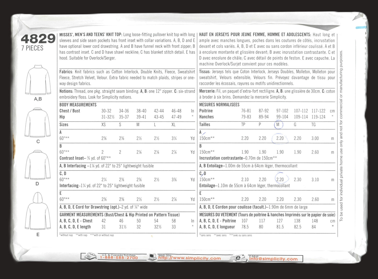 Simplicity 4829 Misses Men's and Teens Knit Top Sewing Pattern - UNCUT Size Xs S M