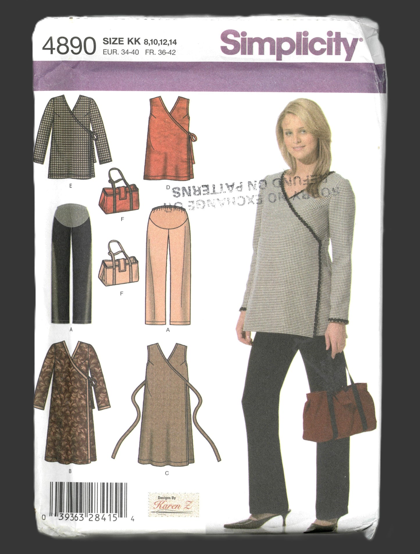 Simplicity 4890 Maternity Dress or Top Pants and Bag Sewing Pattern UNCUT Size 8 10 12 14