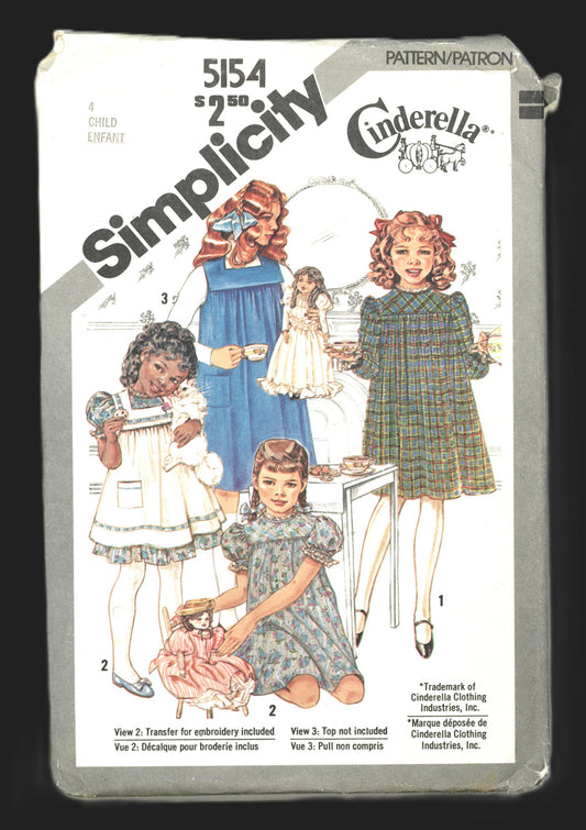Simplicity 5154 Childs and Girls Pullover Dress and Pinafore or Jumper Sewing Pattern - UNCUT Size 4