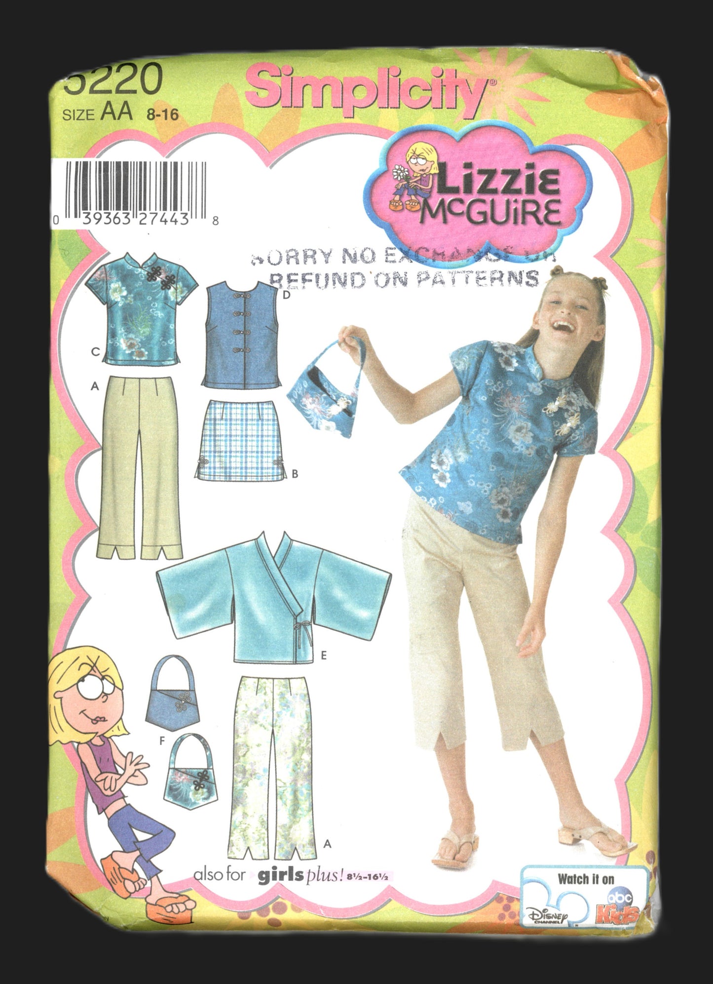 Simplicity 5220 Lizzie McGuire Girls Pants Skirt Tops Wrap Top and Purse Sewing Pattern - UNCUT Size 8 - 16