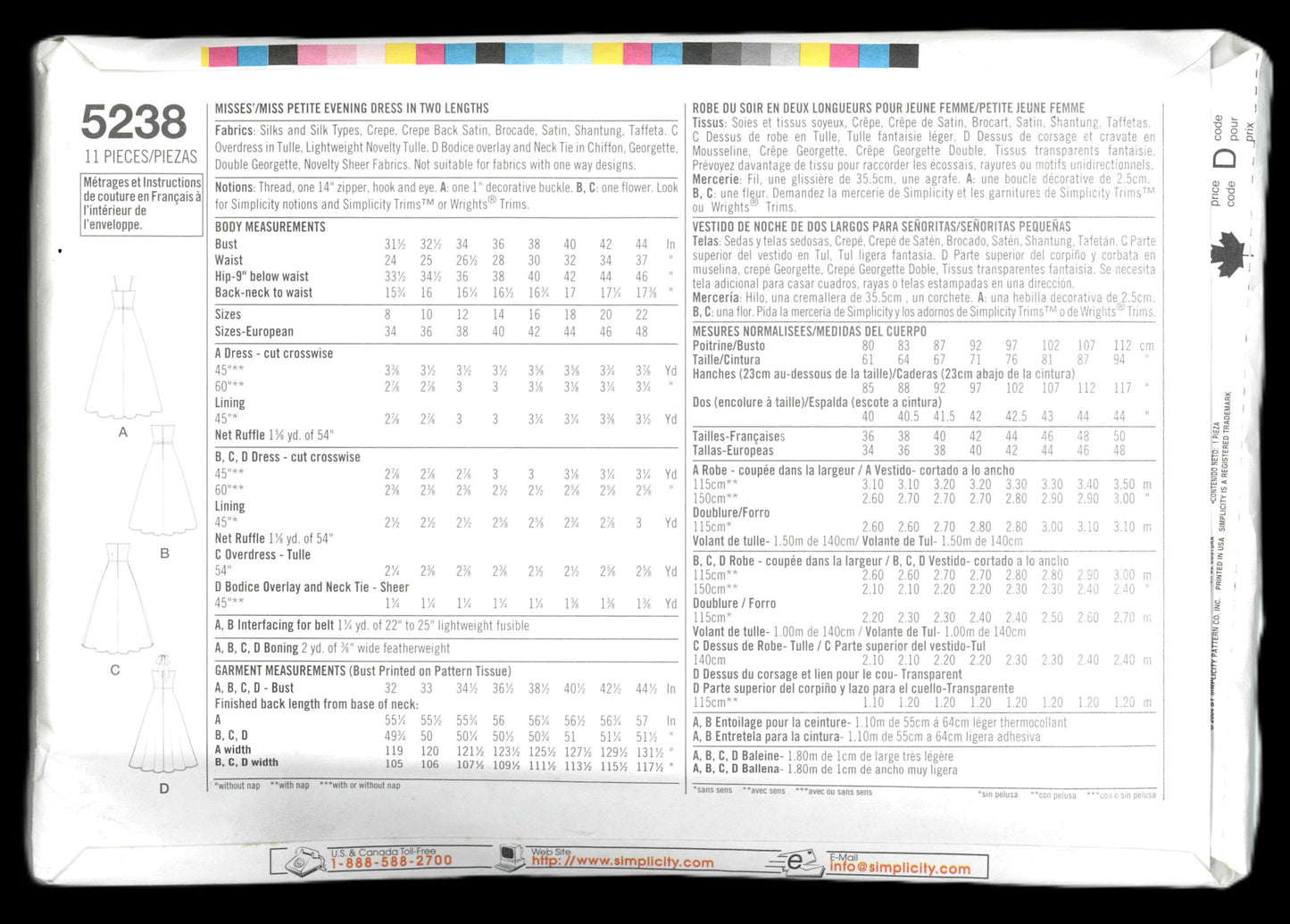 Simplicity 5238 Jessica McClintock Misses / Miss Petite Evening Dress in Two Lengths Sewing Pattern - UNCUT - Size 8 10 12 14