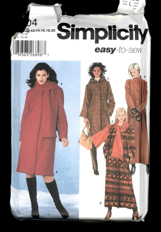 Simplicity 5404 Misses / Miss Petite Lined coat in Two Lengths and Scarf Sewing Pattern - UNCUT - Size 12 14 16 18 20