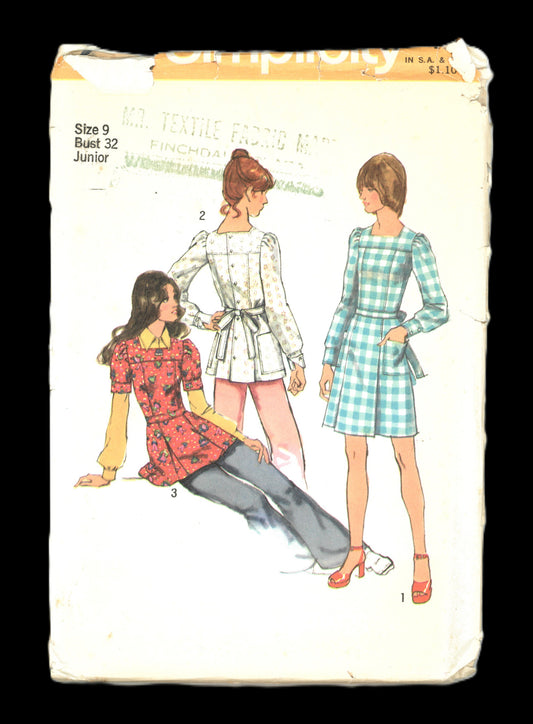 70s Simplicity 5405 Junior Mini Dress or Tunic Sewing Pattern  UNCUT Junior Size 9 Bust 32
