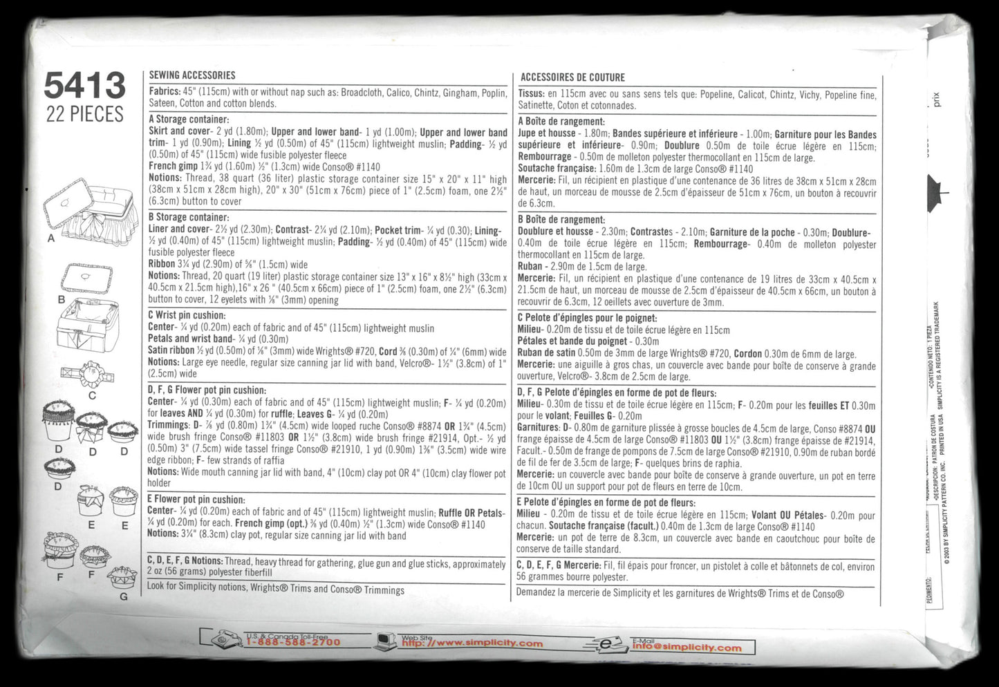Simplicity 5413 Sewing Accessories Sewing Pattern - UNCUT