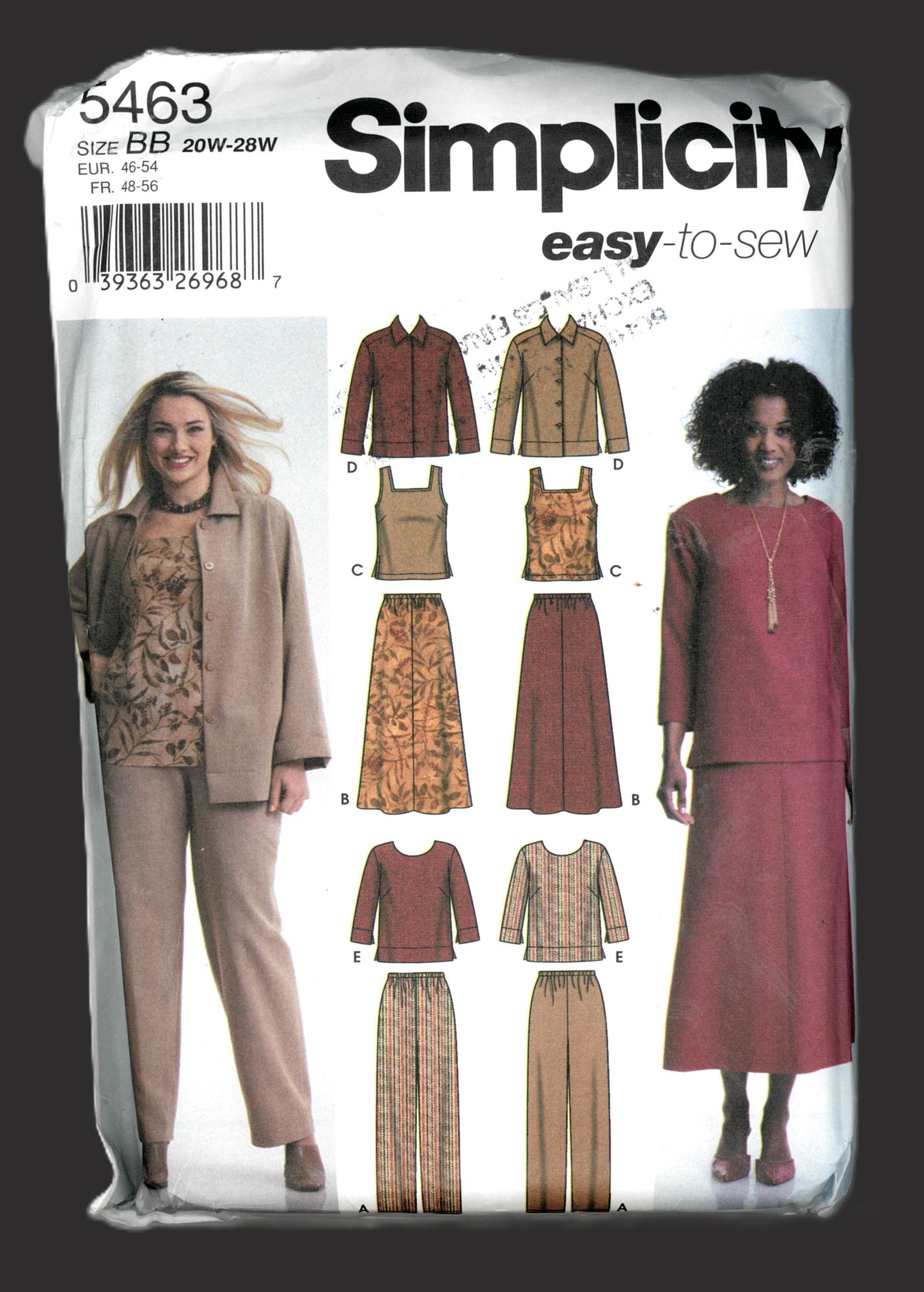 Simplicity 5463 Womens Pants Skirt Tank Top Jacket and Top Sewing Pattern UNCUT - Size 20W - 28W