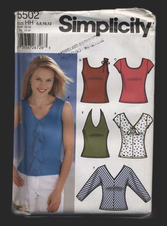 Simplicity 5502 Misses Knit Tops with neckline Variations Sewing Pattern UNCUT - Size 6 8 10 12