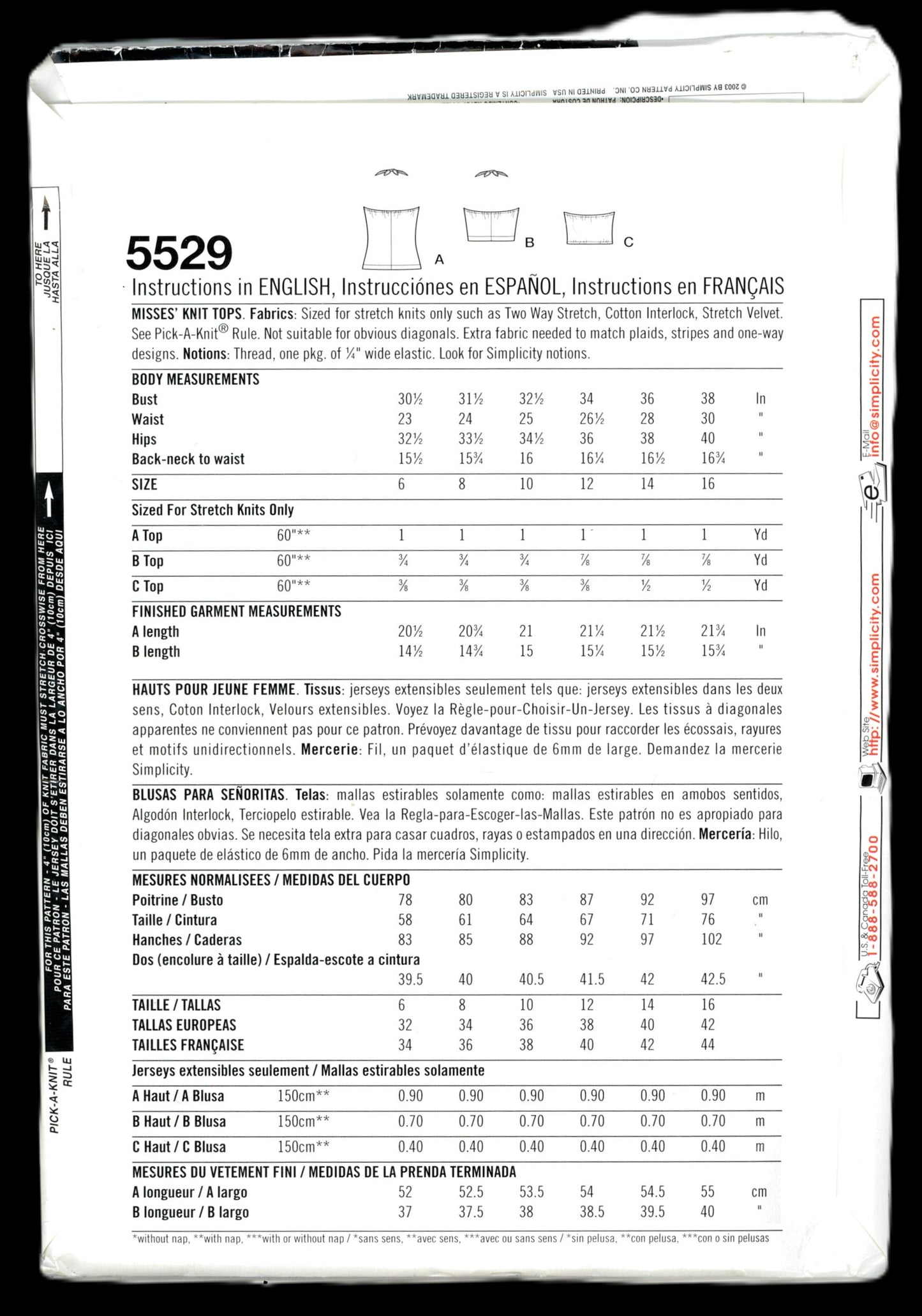 Simplicity 5529 Misses Knit Tops Sewing Pattern - UNCUT - Size 6 - 16
