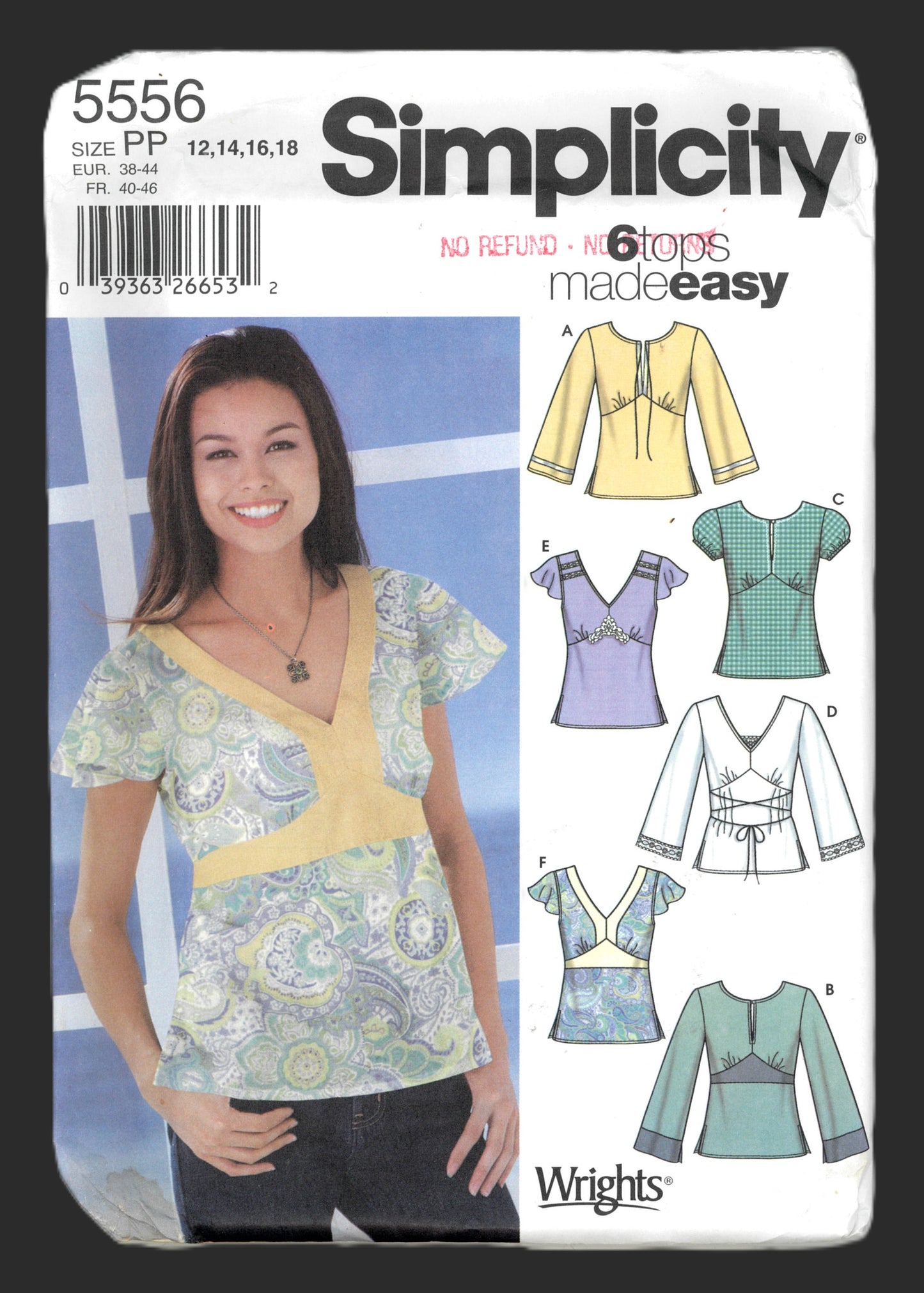Simplicity 5556 Misses Pullover Tops with Neckline and Sleeve Variations Sewing Pattern - UNCUT - Size 12 14 16 18