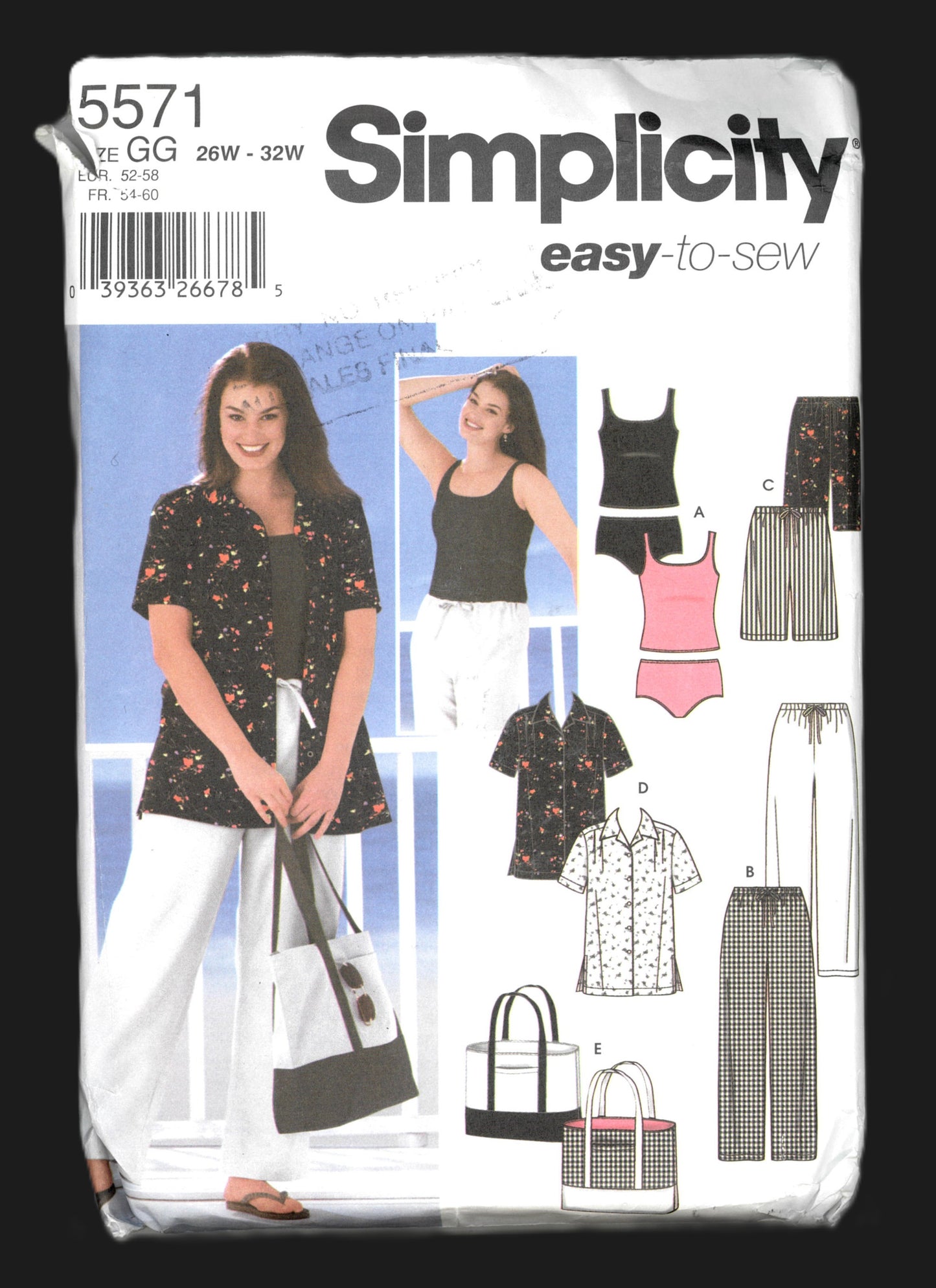 Simplicity 5571 Women's Pants or Shorts, Shirt Bag and Knit Tankini Sewing Pattern UNCUT Size 26w 28w 30w 32w