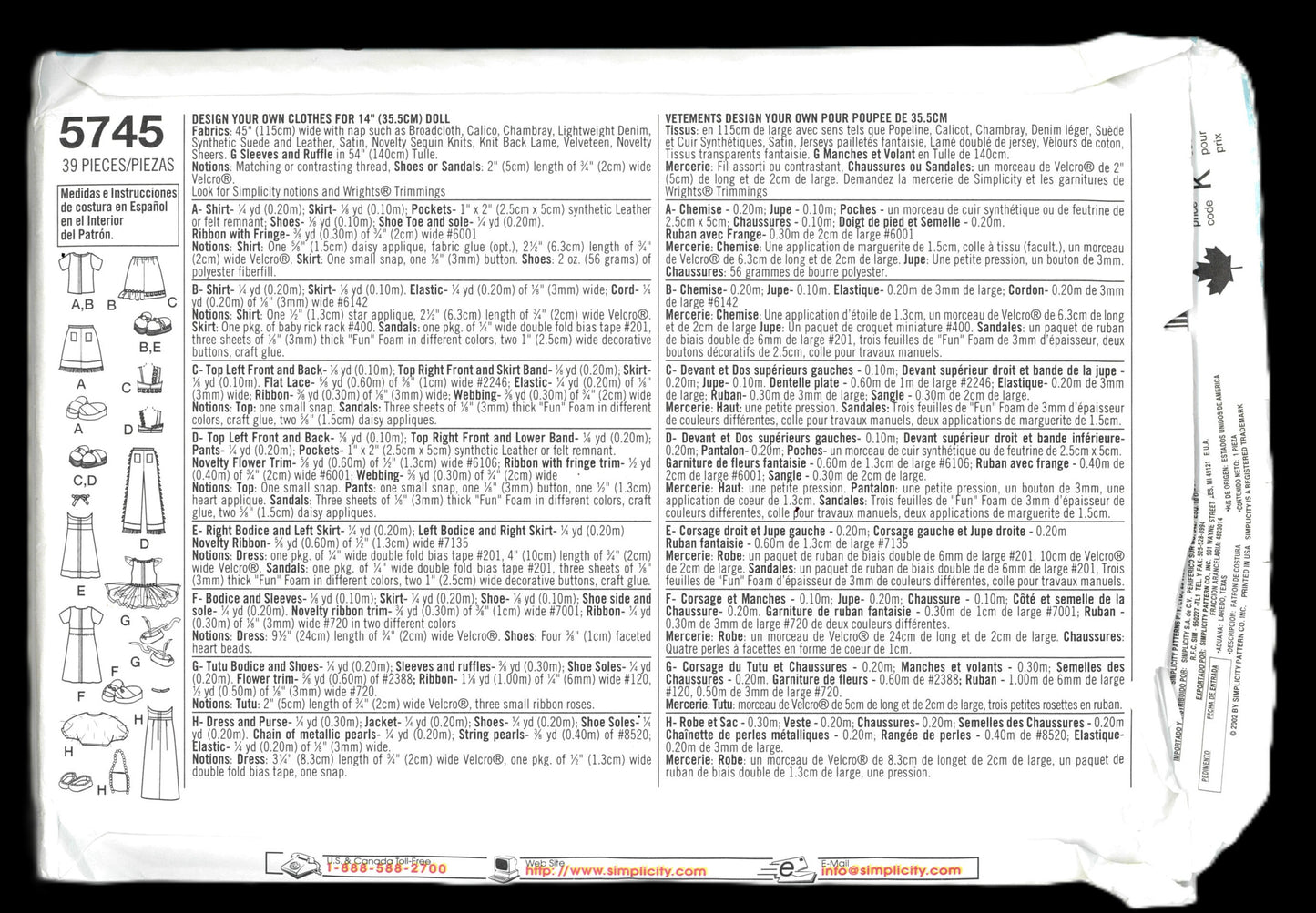 Simplicity 5745 Dizzie Dolls Design your Own Clothes for 14" Doll Sewing Pattern UNCUT