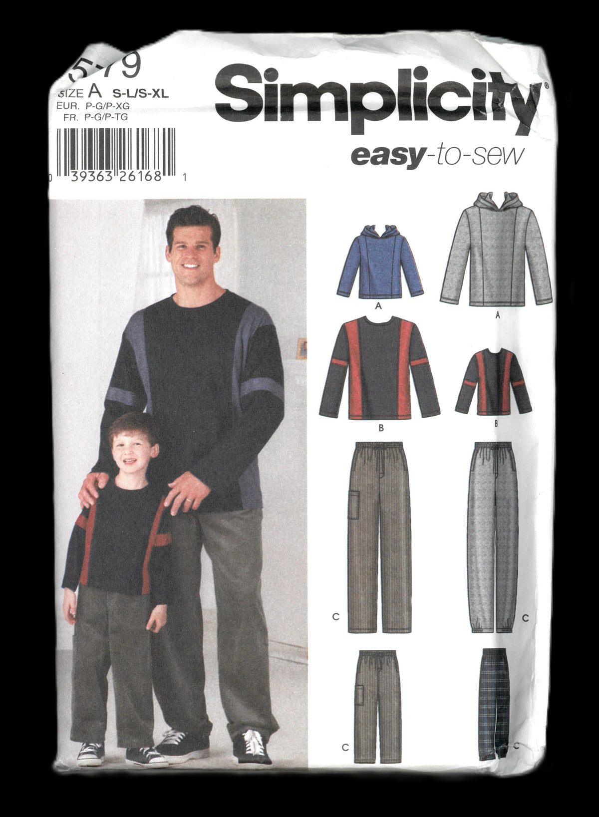 Simplicity 5779 Boys and Mens Pants and Pullover Top Sewing Pattern UNCUT Boys Size S M L Mens Size S M L XL