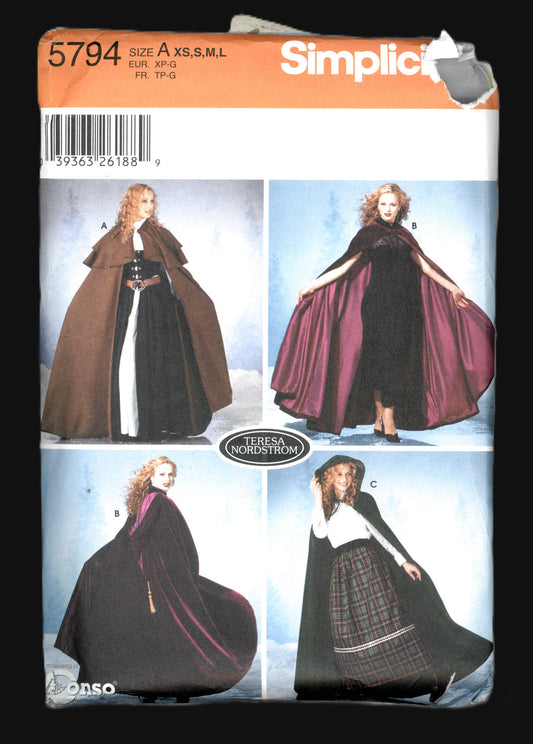 Simplicity 5794 Teresa Nordstrom Misses Capes Sewing Pattern - UNCUT - Size  XS S M L