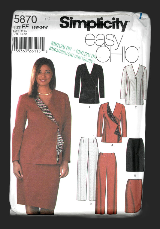 Simplicity 5870 Women's Skirt, Slim Pants and Lined Jacket Sewing Pattern UNCUT - Size 18W - 24W