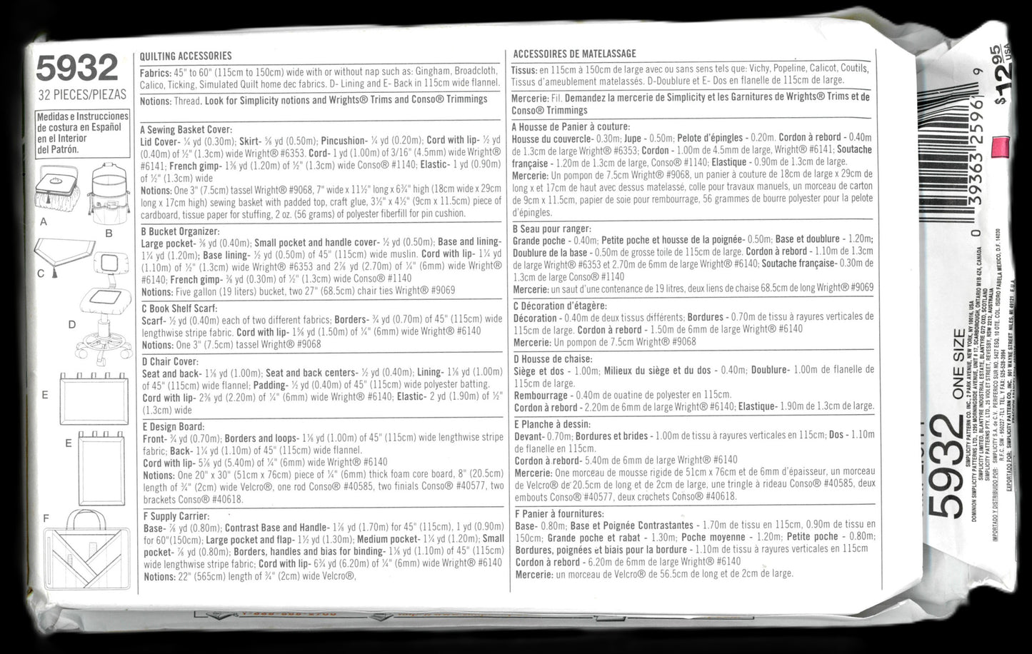 Simplicity 5932 Shirley Botsford Quilted Accessories Sewing Pattern - UNCUT